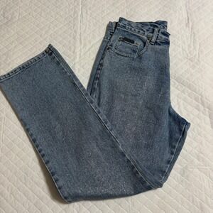 NY Jeans New York Company Silver Glitter Shimmer Straight Leg Jeans Blue 10 Vtg